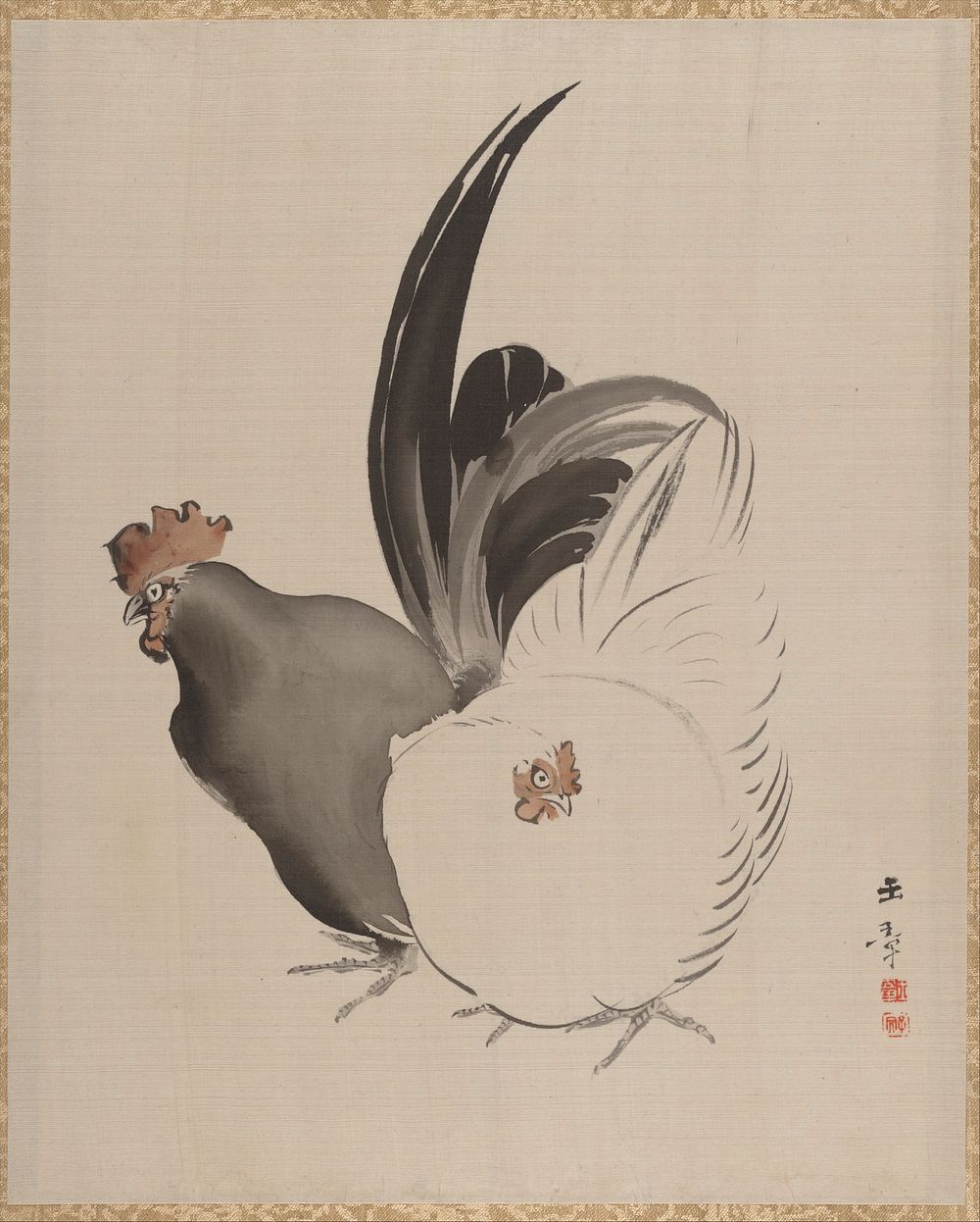 Cock and Hen by Kawabata Gyokushō