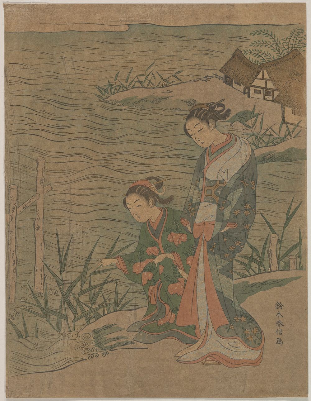 Two Young Ladies at the Shore by Suzuki Harunobu