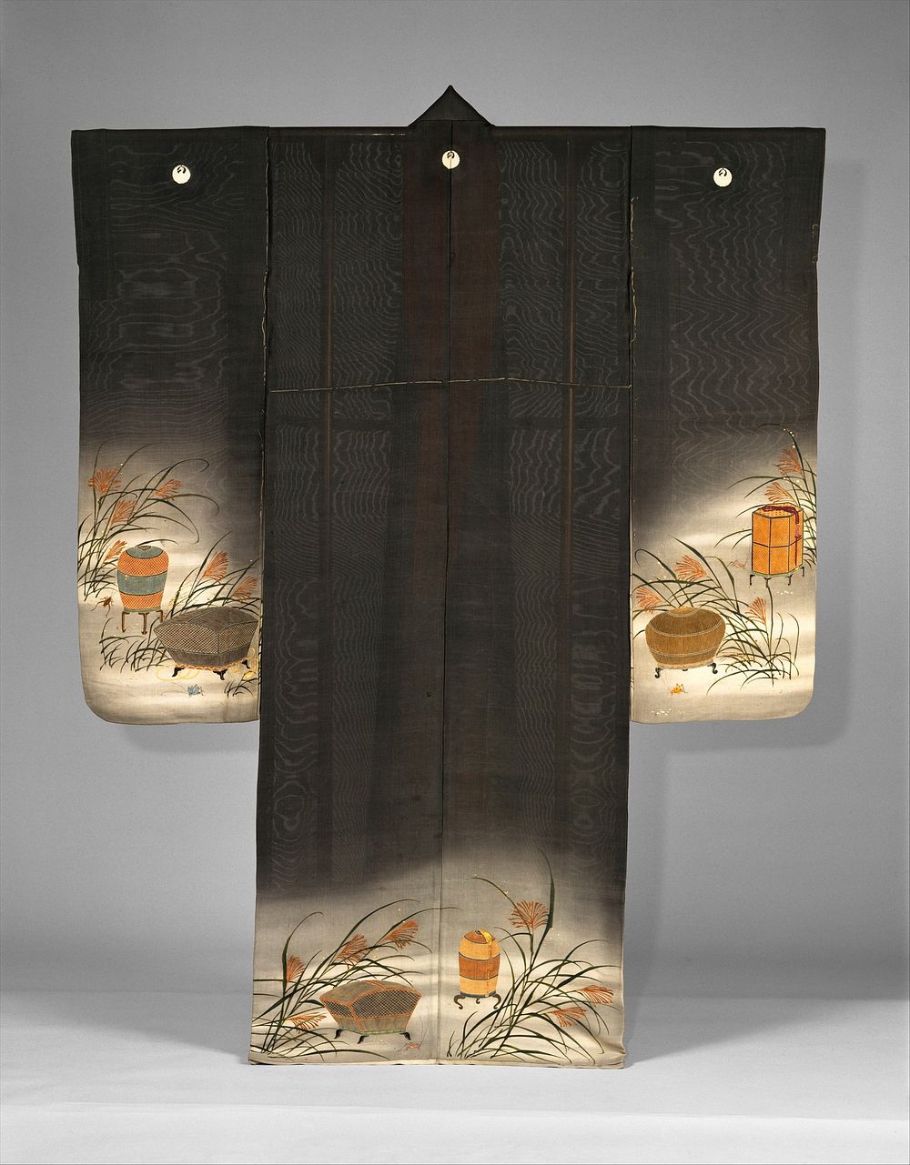 Unlined Summer Kimono (Hito-e) with Crickets, Grasshoppers, Cricket Cages, and Pampas Grass, Japan