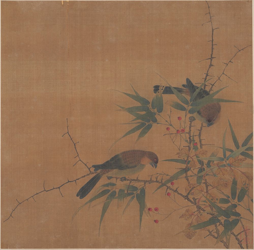 Bamboo Branch with Berries and Birds by Unidentified artist