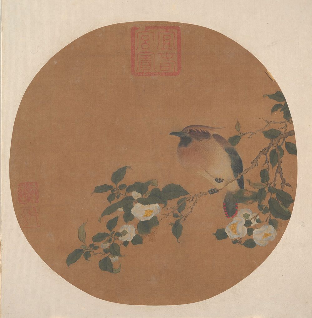 Branch of Tree with Flowers and Bird of Waxwing Family by Unidentified artist