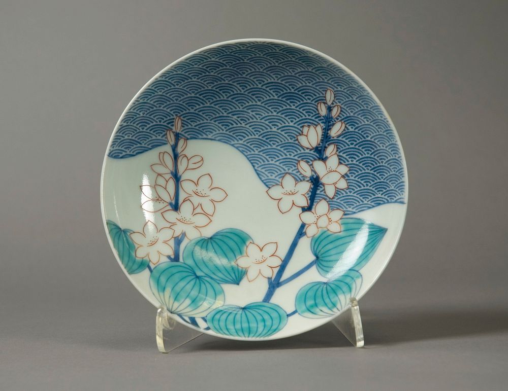 Dish with Design of Waves and Water Plants