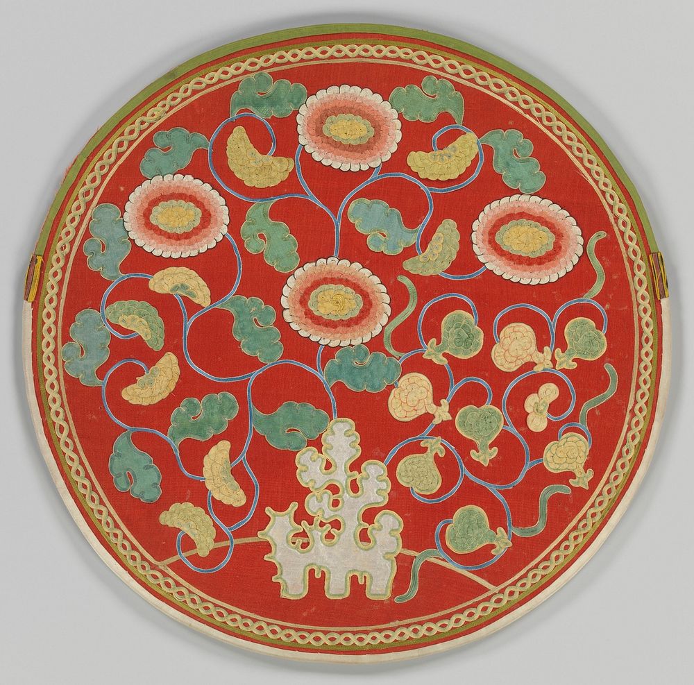 Mirror Case with Pattern of Rock, Chrysanthemums, and Pomegranates
