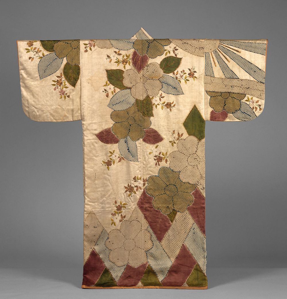 Robe (Kosode) with Cherry Blossoms and Cypress Fence