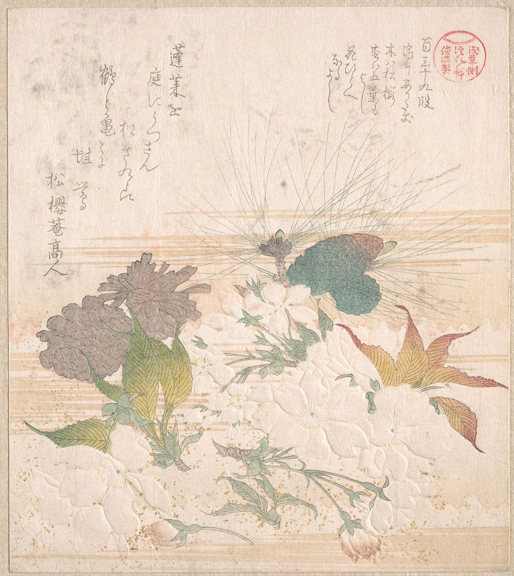 Cherry Blossoms and Pine Cones by Kubo Shunman
