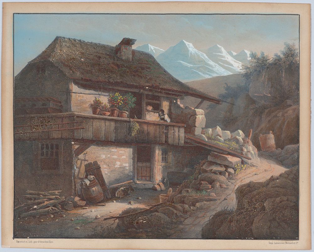 Alpine Scene by Henri Boug d'Orschwiller, printer Lemercier, Bénard et Cie.