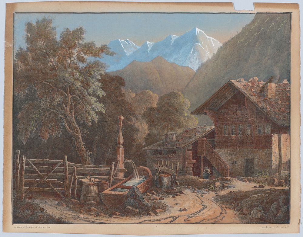 Alpine Scene by Henri Boug d'Orschwiller, printer Lemercier, Bénard et Cie.