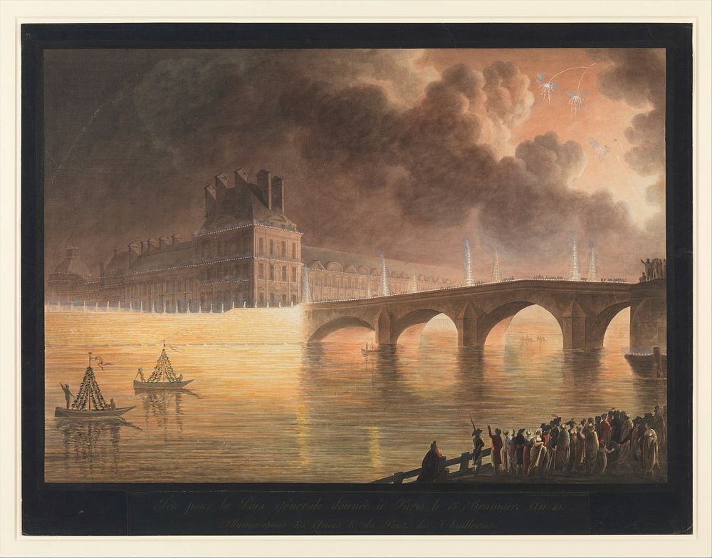 F&ecirc;te pour la Paix G&eacute;n&eacute;rale donn&eacute;e &agrave; Paris le 18 Brumaire. Pont Royal by Francesco Piranesi…