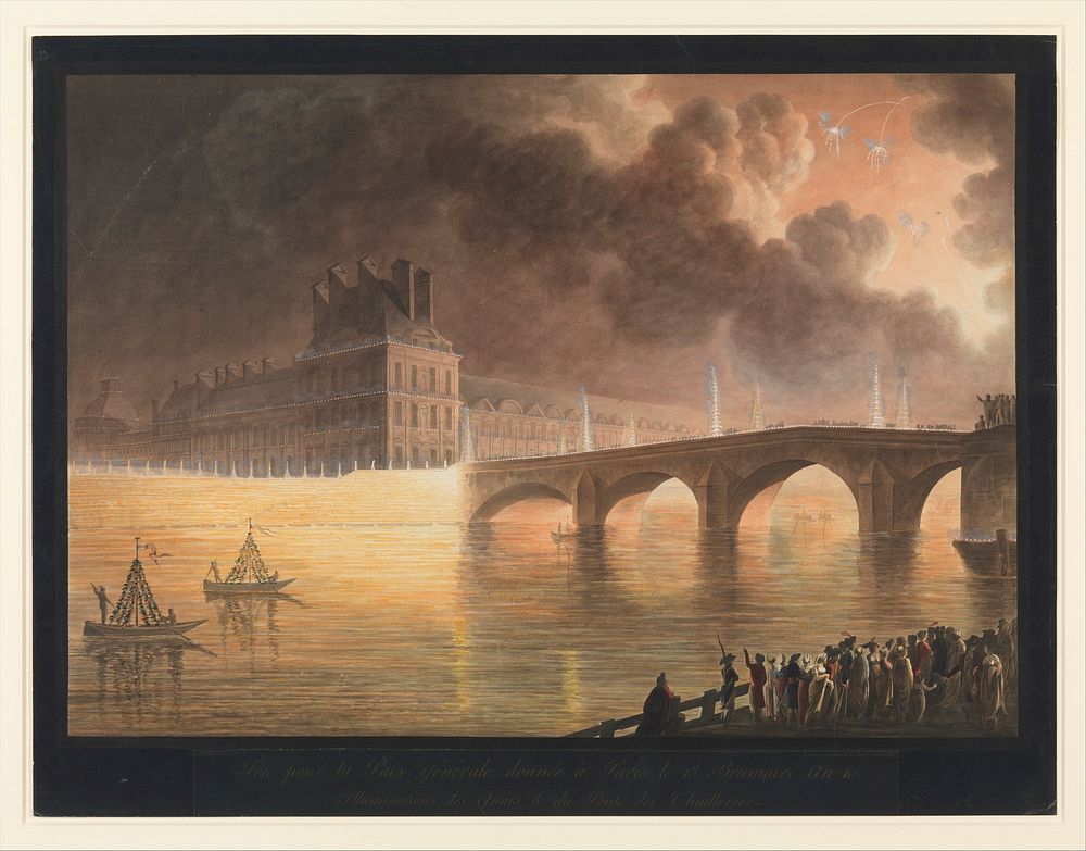 Fête pour la Paix Générale donnée à Paris le 18 Brumaire. Pont Royal by Francesco Piranesi and François Jean Sablet 