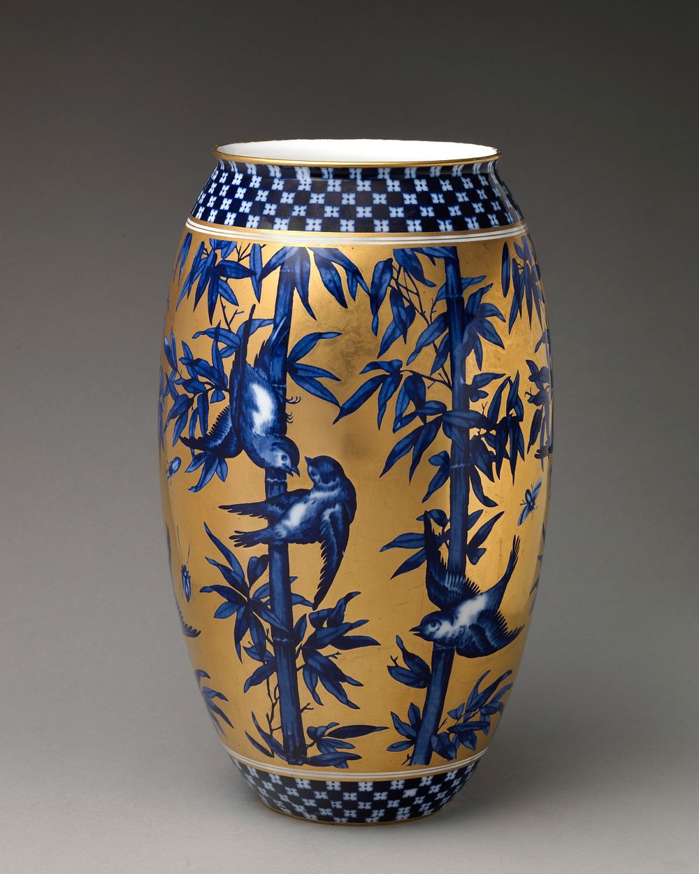Vase with birds and bamboo (one of a pair)