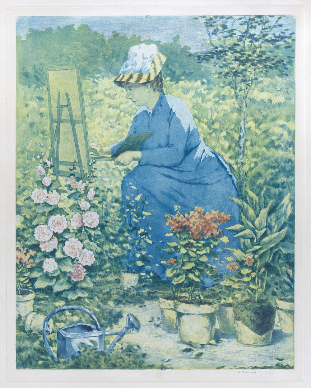 Jeanne Gonzales Painting in the Garden by Henri-Charles Gu&eacute;rard 