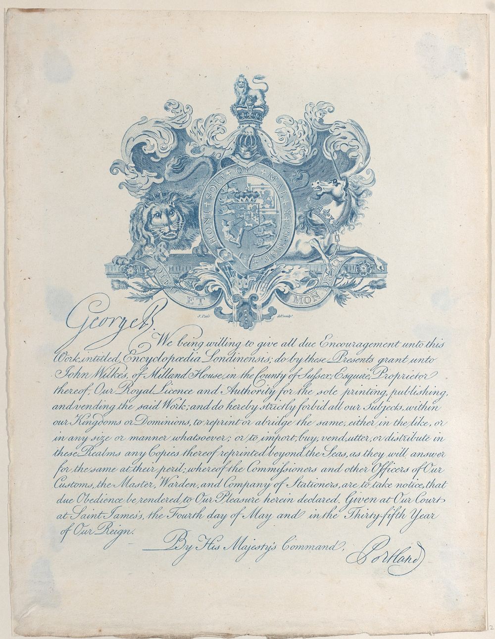 Royal Lisence and Copyright for Encyclopaedia Londinesis
