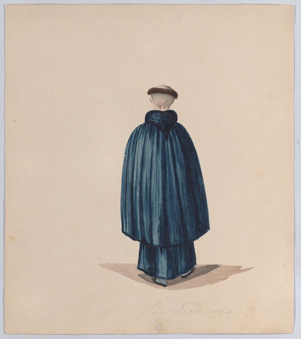 A monk from the order of St Francis viewed from behind, from a group of drawings depicting Peruvian dress