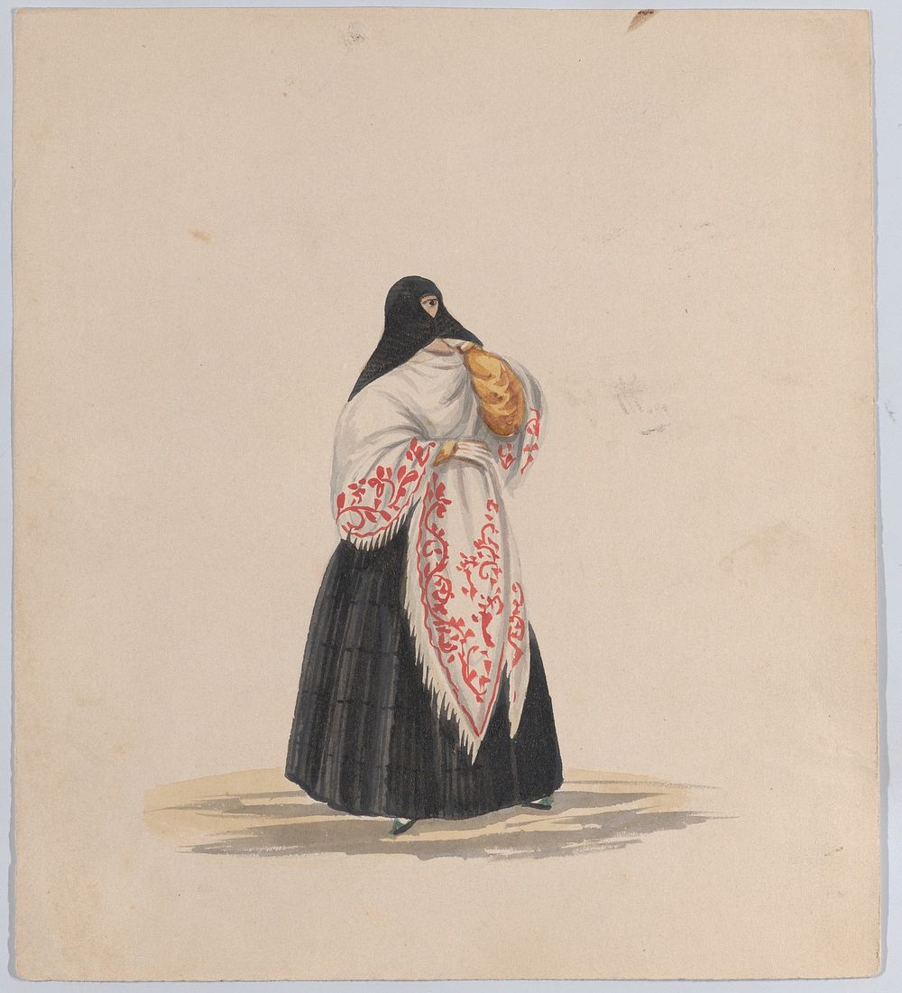 An elegantly dressed woman, from a group of drawings depicting Peruvian dress