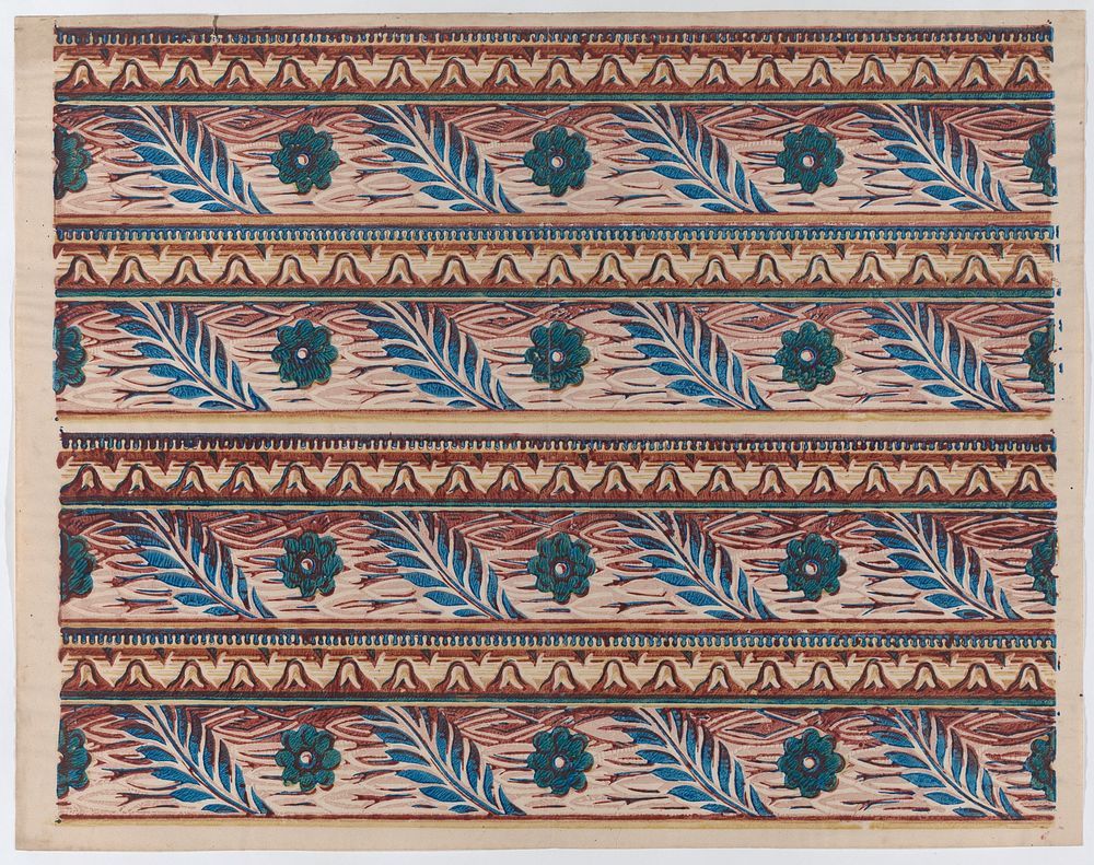 Sheet with two borders with flower and leaf designs by Anonymous