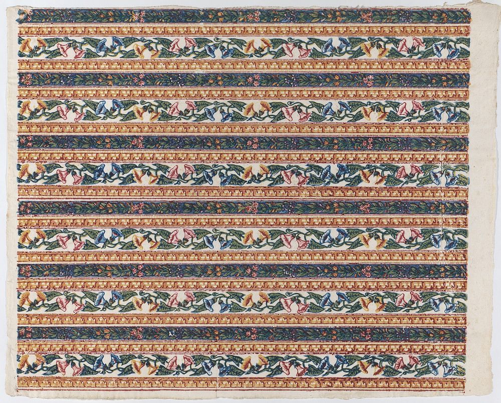 Sheet with six borders with vines and flower designs by Anonymous