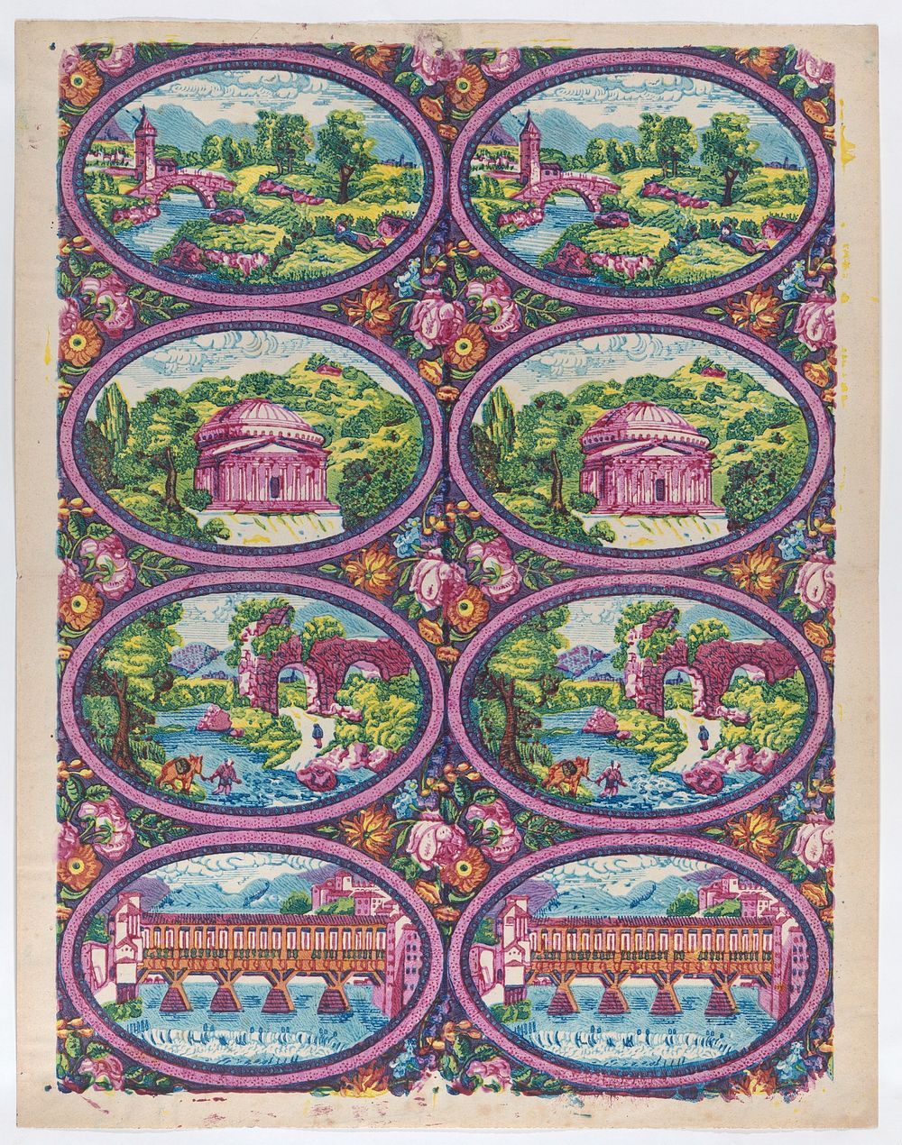 Sheet with two borders with Italian landscapes by Anonymous