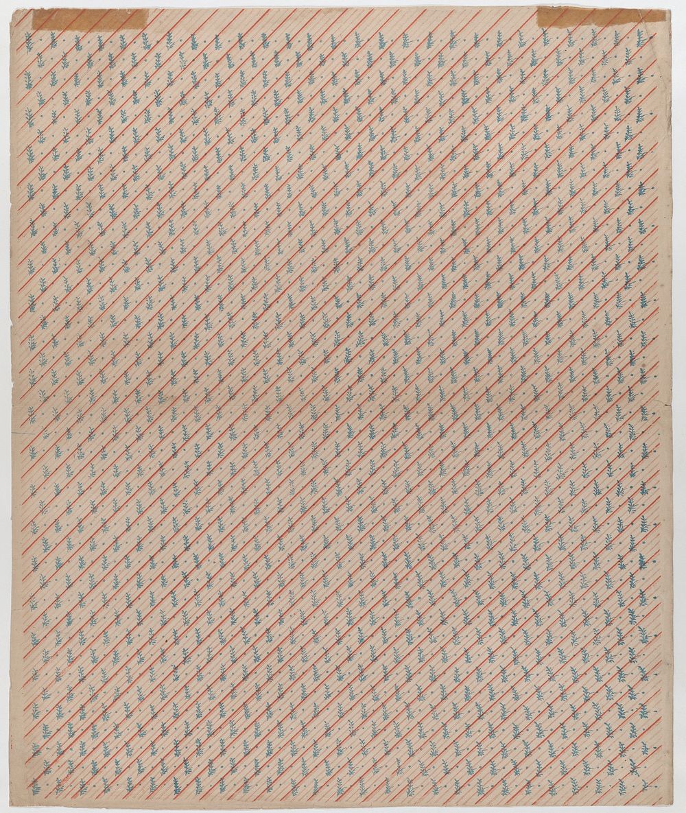 Sheet with overall striped and leaf pattern by Anonymous