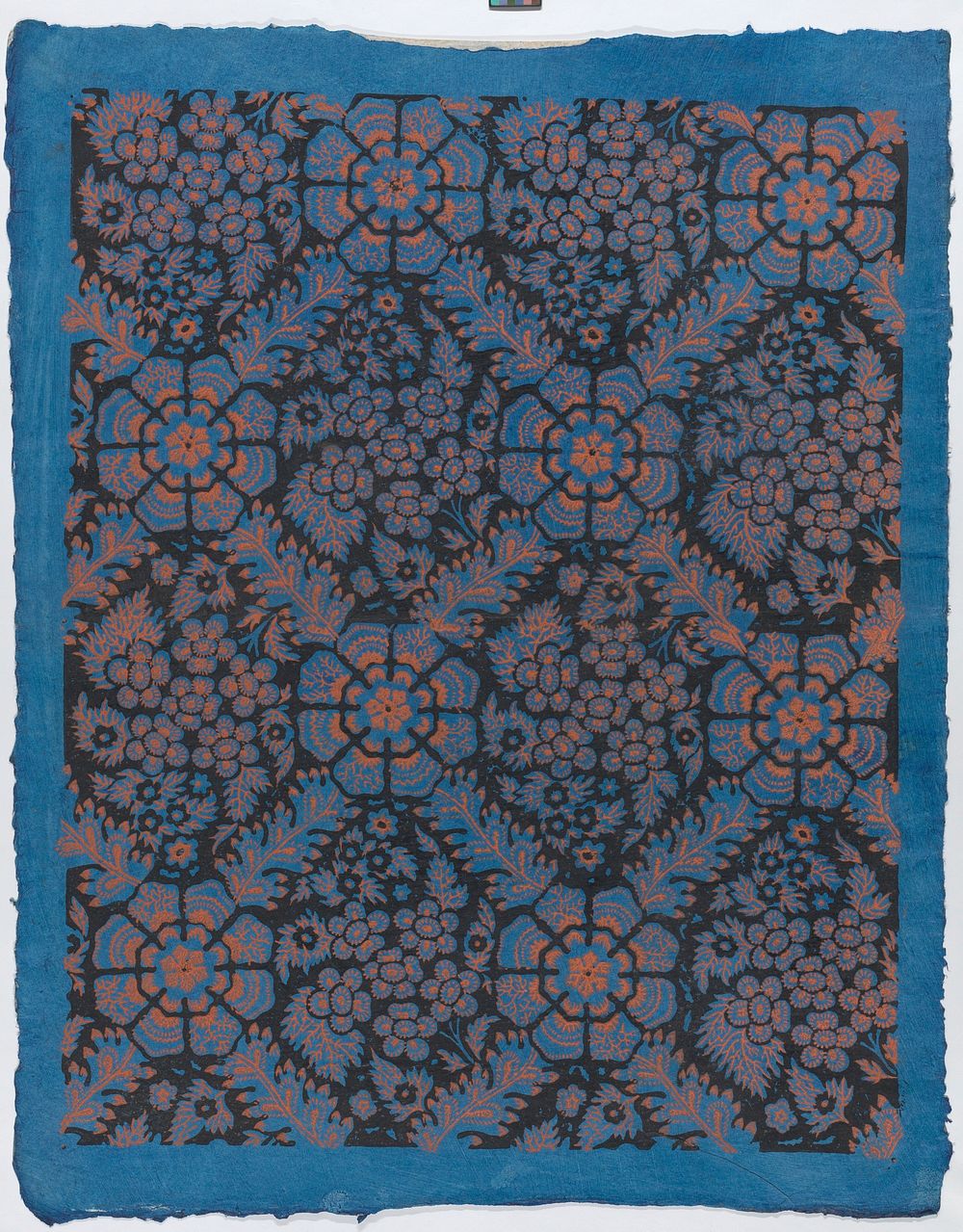 Sheet with overall floral pattern on blue background