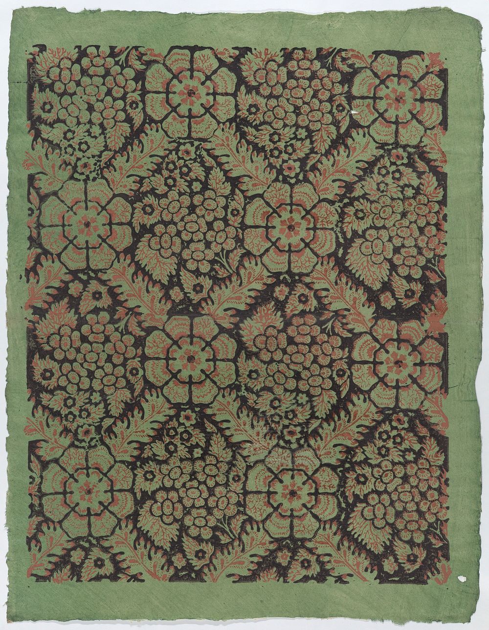 Sheet with overall floral pattern on green background