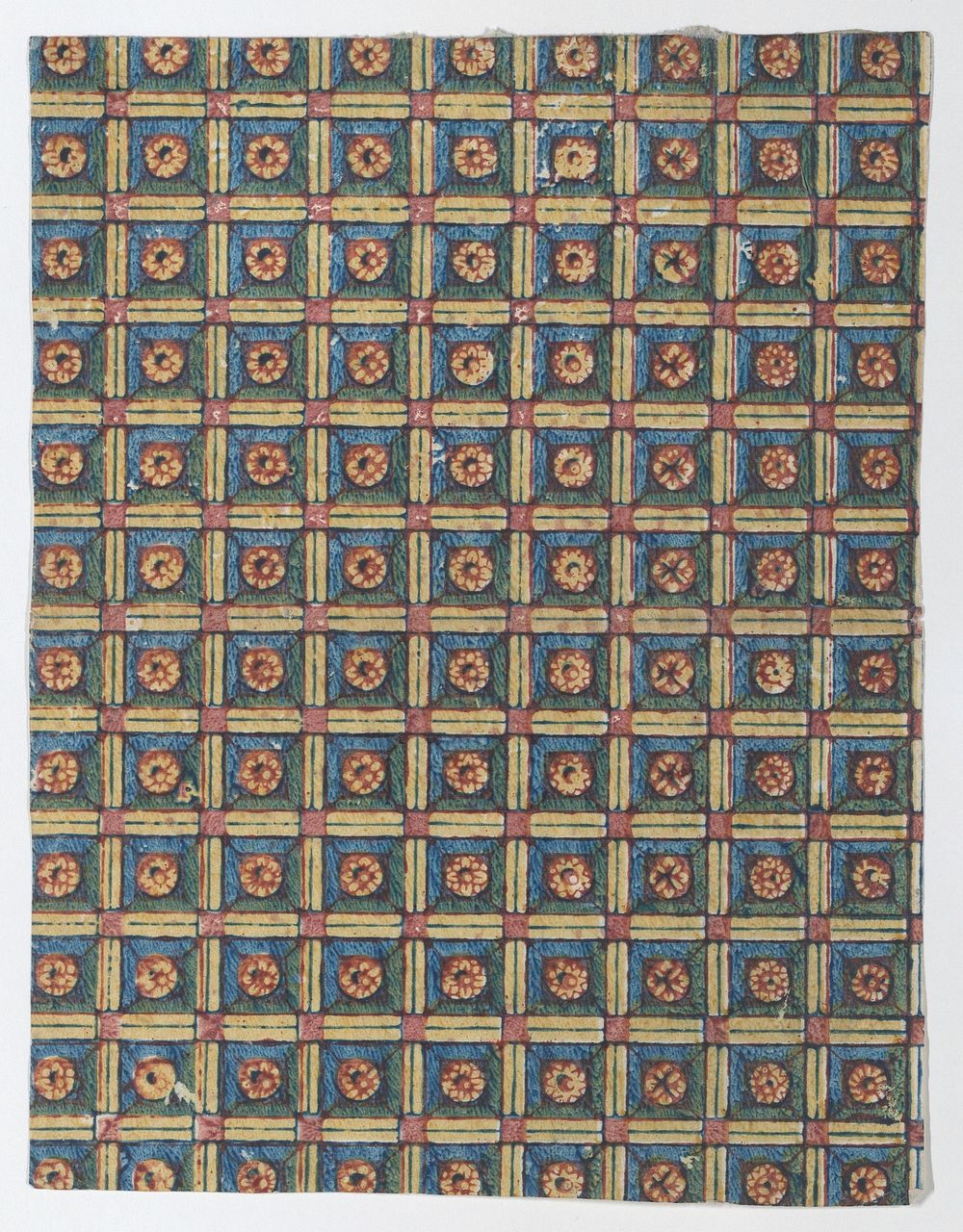Sheet with overall geometric pattern with rosettes
