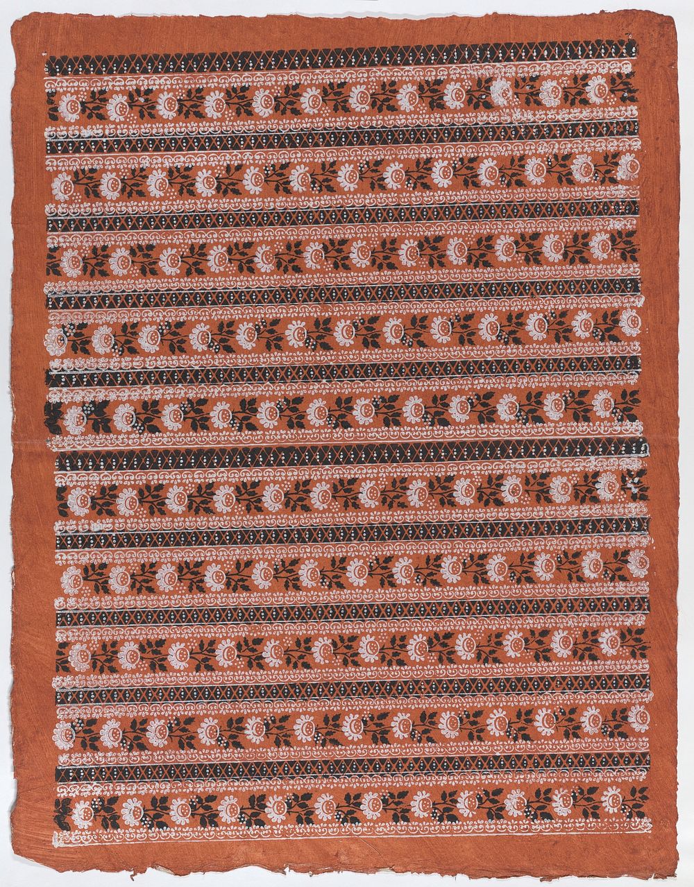 Sheet with ten borders with floral patterns on orange background