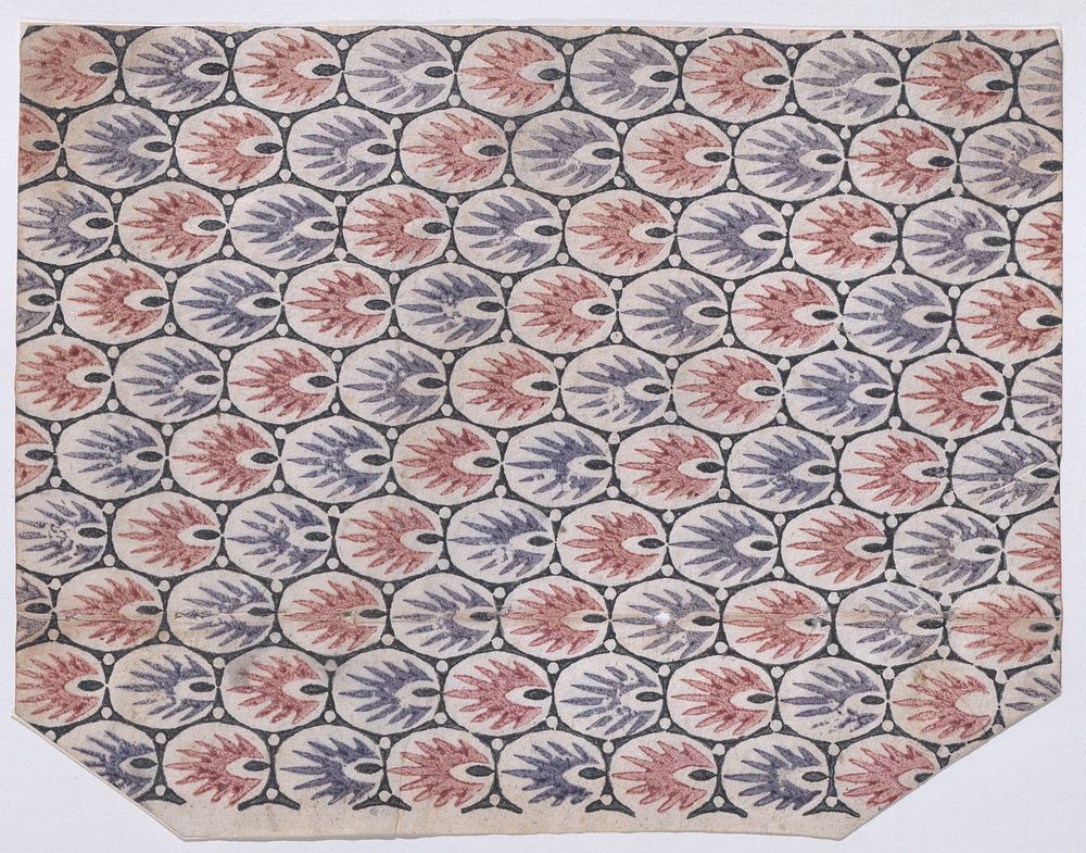 Sheet with overall pattern of pointed shapes within ovals by Anonymous