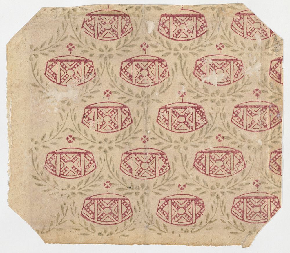 Sheet with overall pattern of vines and geometric designs