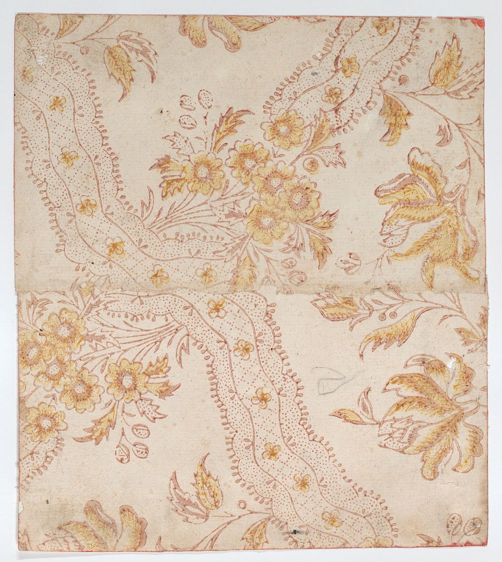 Sheet with overall red and yellow floral pattern