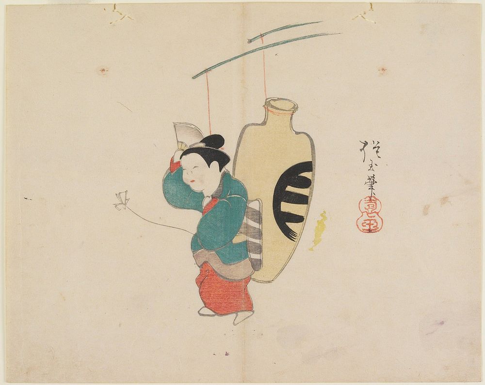 Mobile of Woman Figure and Sake Bottle (1830s) print in high resolution by Yamada Hogyoku. Original from The Minneapolis…