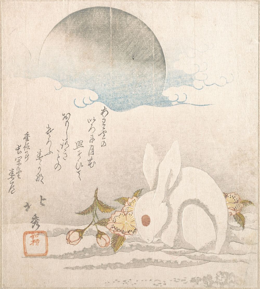 Moon; White Hare in Snow. Original public domain image from the MET museum.