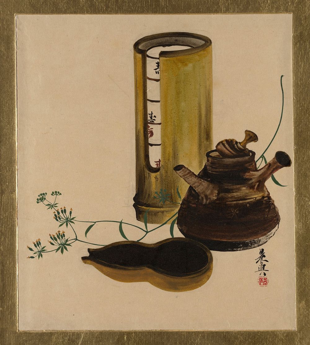 Lacquer Paintings of Various Subjects: Sencha Tea Set by Shibata Zeshin.