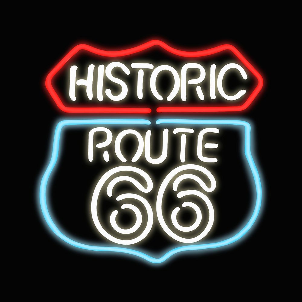 Route 66 neon sign collage element psd