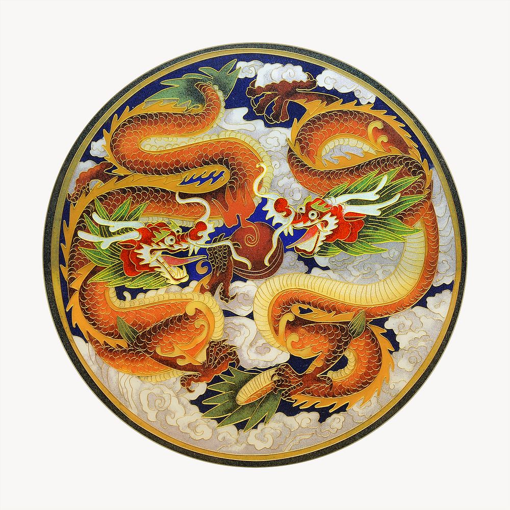 Chinese dragon badge, isolated image