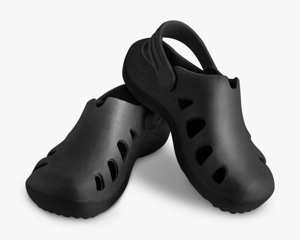 Black rubber sandals, isolated image