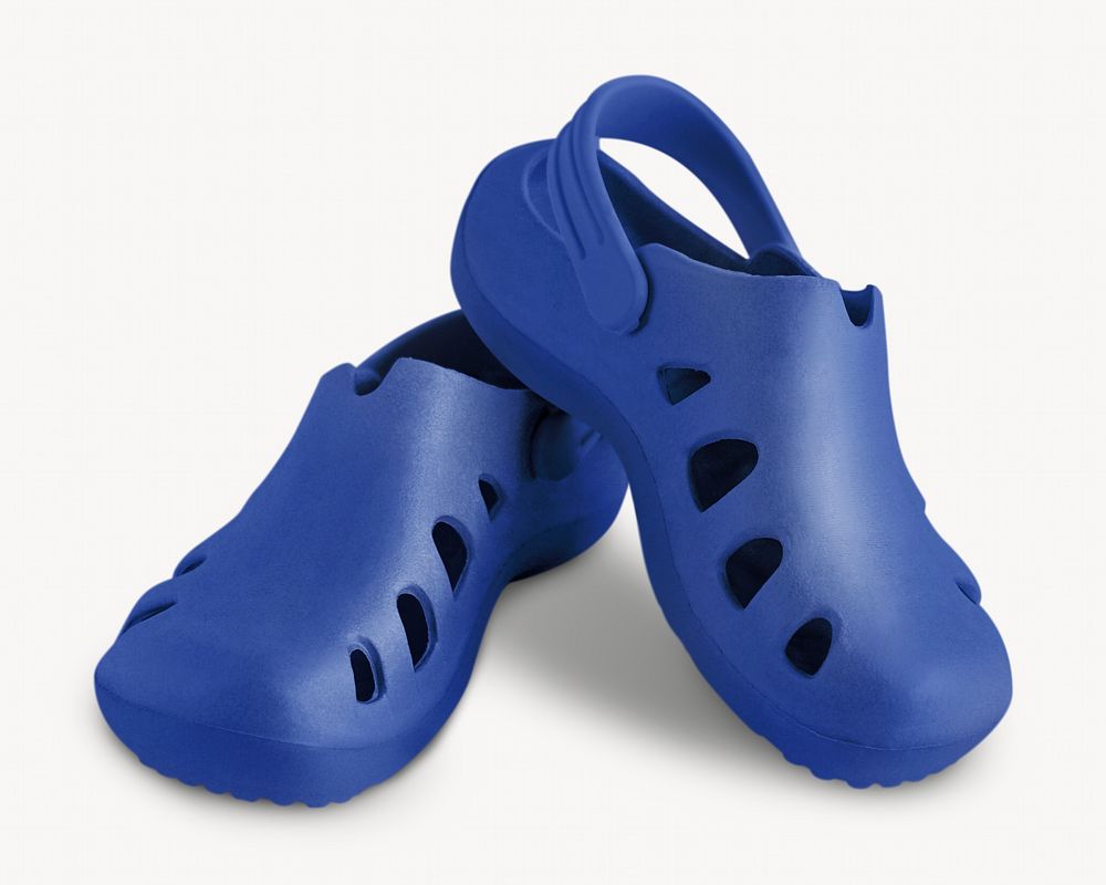 Blue rubber sandals, isolated image