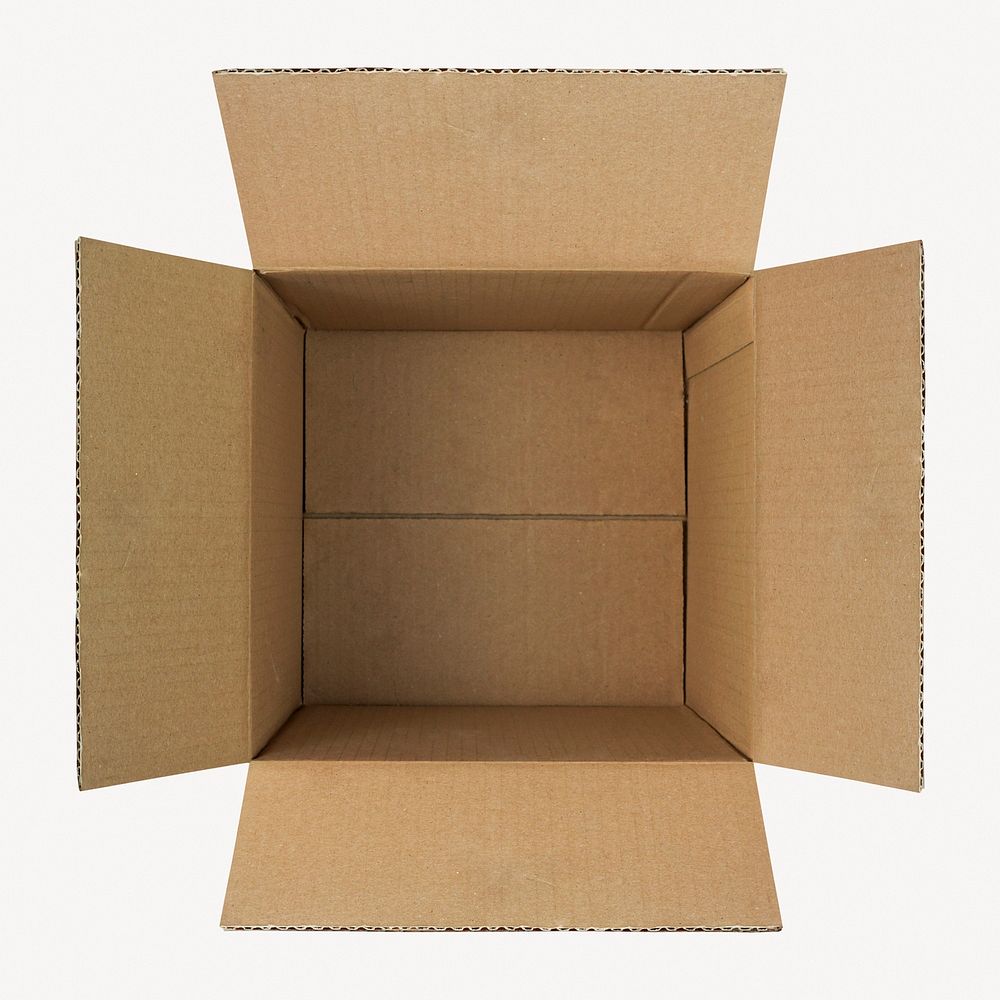 Open cardboard box, isolated object image psd