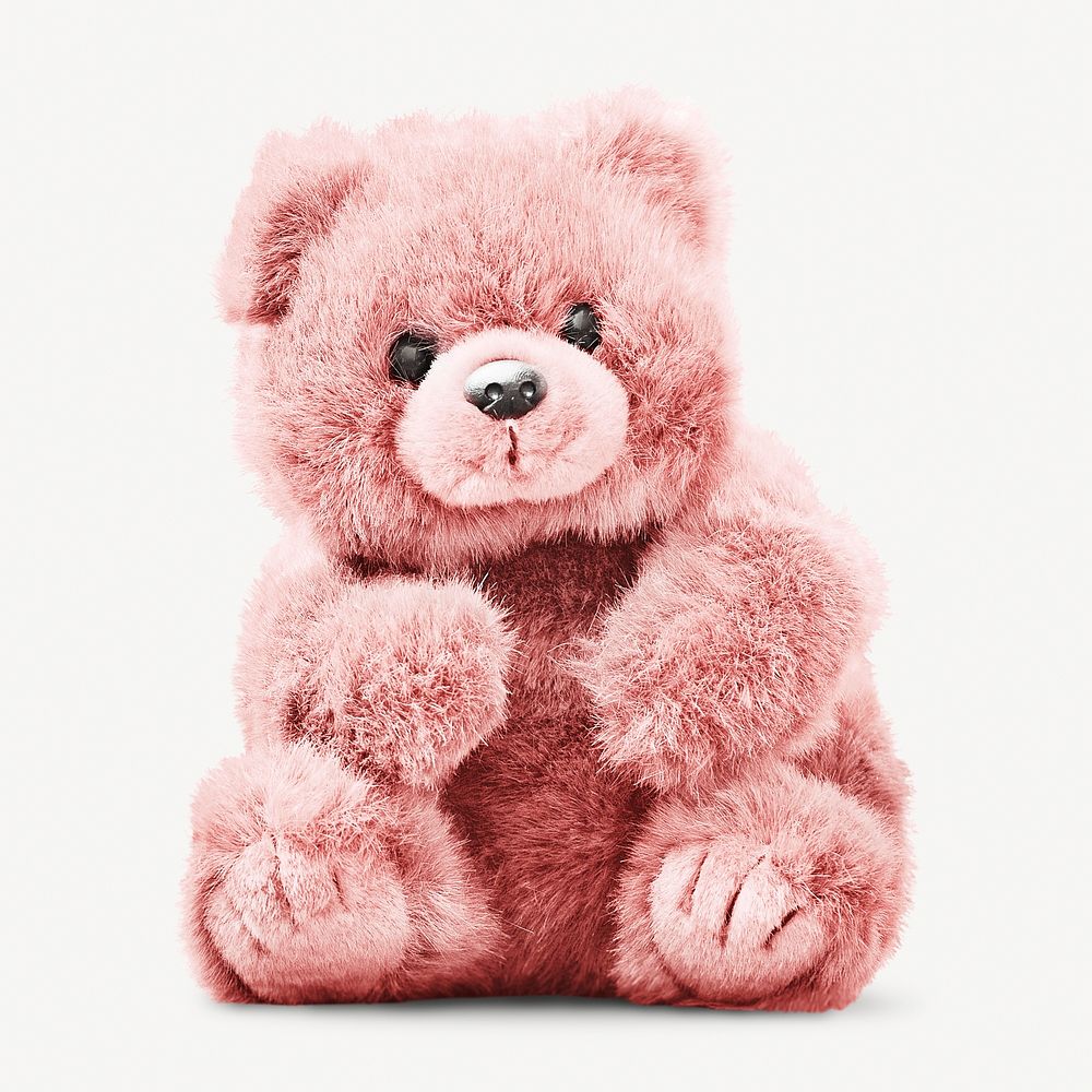 Pink teddy bear, children's plush toy isolated image psd