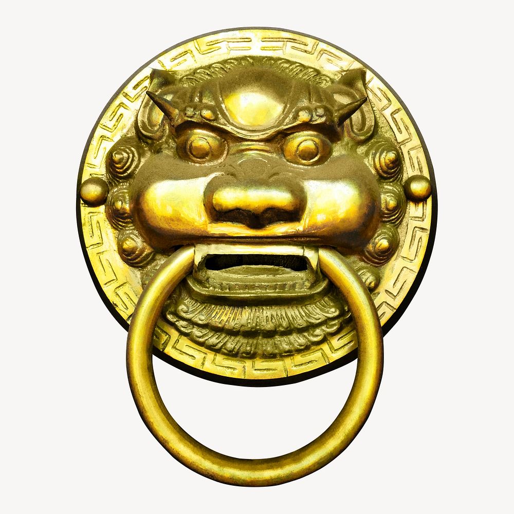 Lion door knocker, isolated object image psd