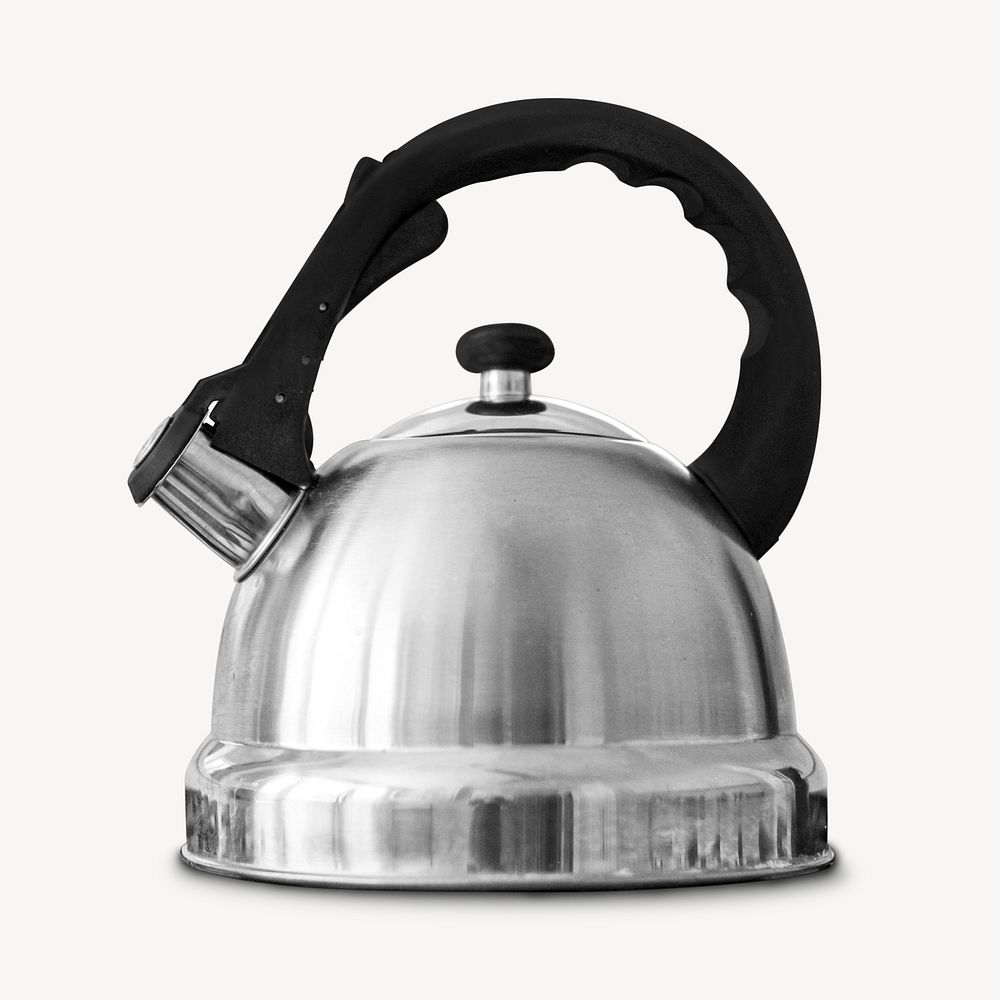 Steel kettle, isolated kitchenware image psd