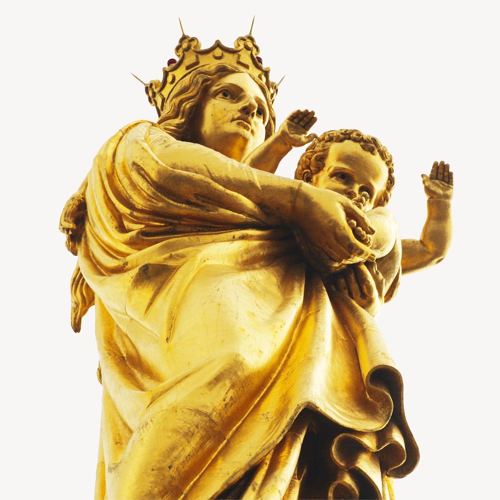 Mother and daughter statue, isolated collage element psd