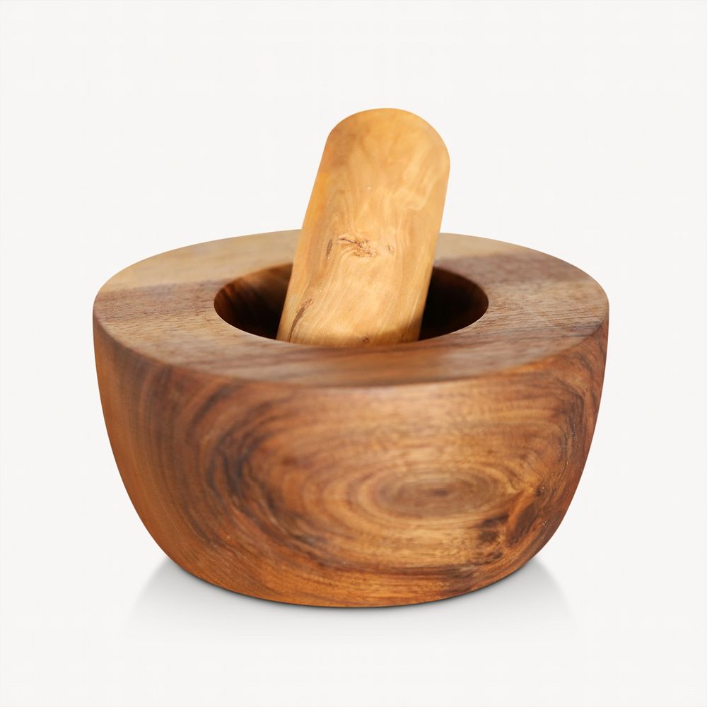 Wooden mortar, isolated image