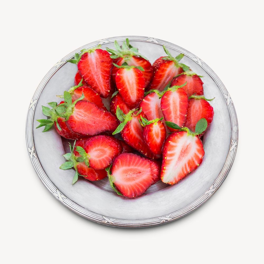 Fresh strawberries, collage element psd