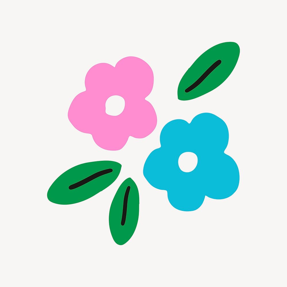 Doodle flowers, collage element vector