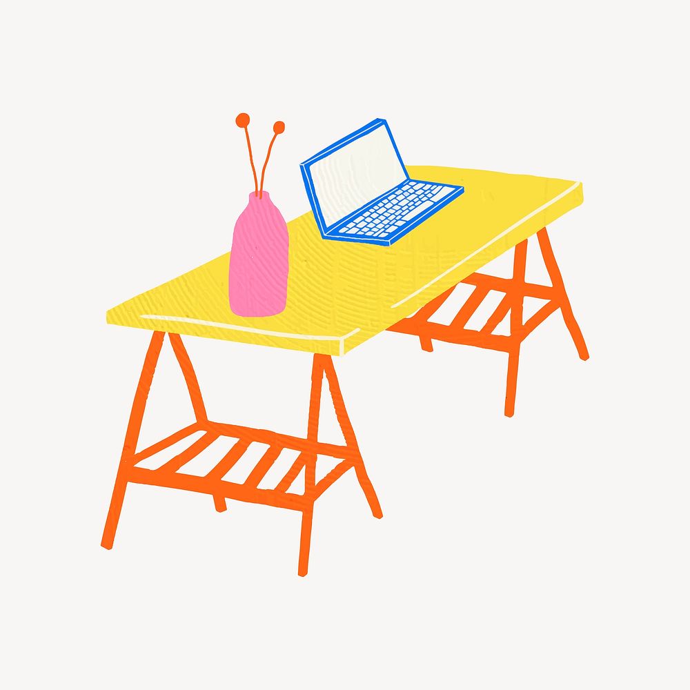 Cute desk illustration collage element