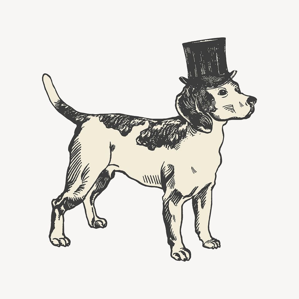 Top hat beagle collage element vector, remixed from artworks by Moriz Jung