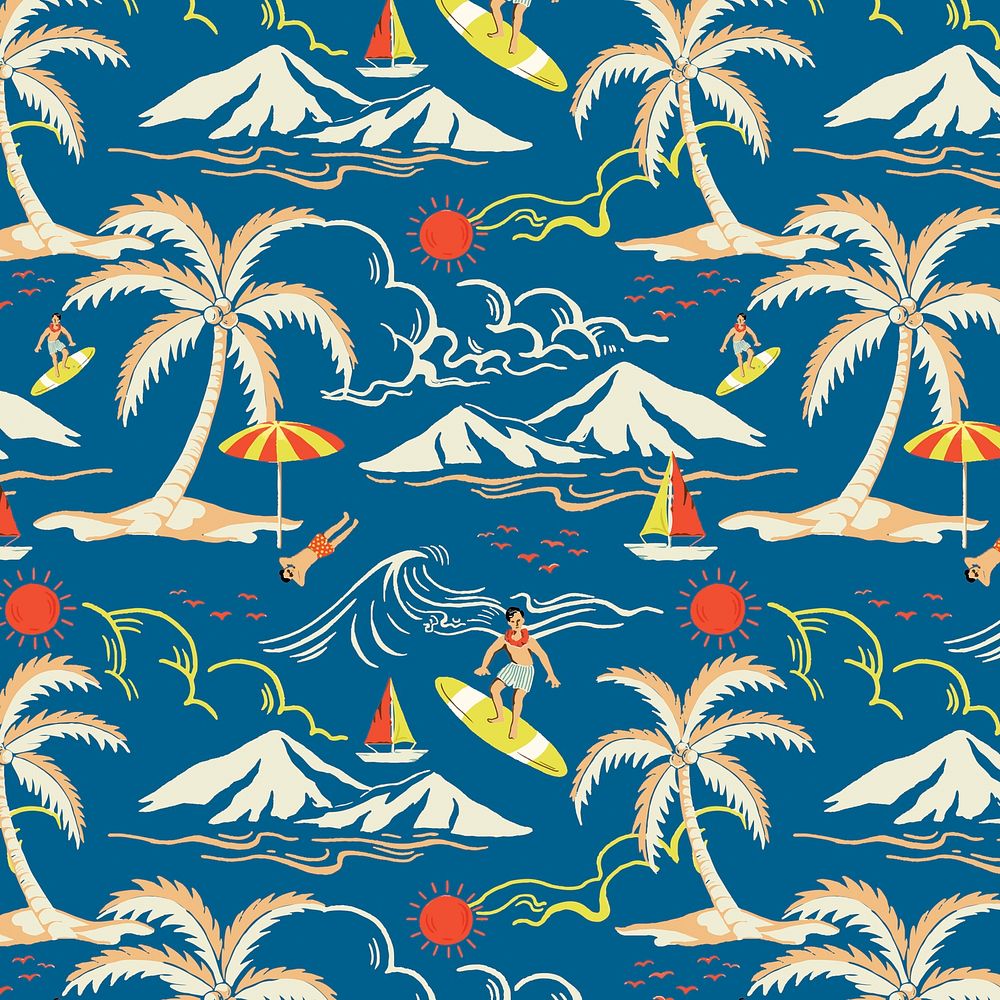Tropical beach pattern illustration background vector