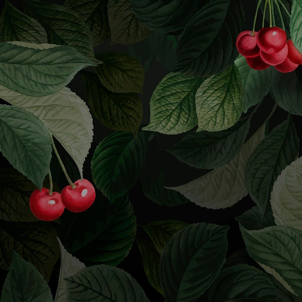 Cherry leaves background, nature illustration