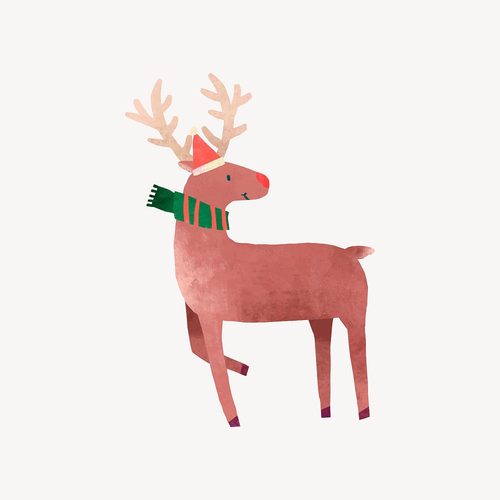 Reindeer illustration collage element, Christmas design 