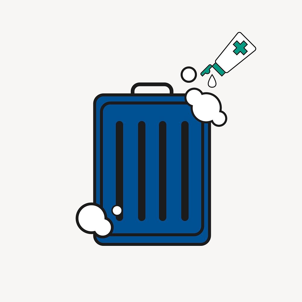Sanitizer cleaning luggage, healthcare graphic vector